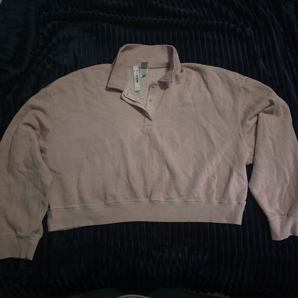 Pink Cropped Polo Sweatshirt